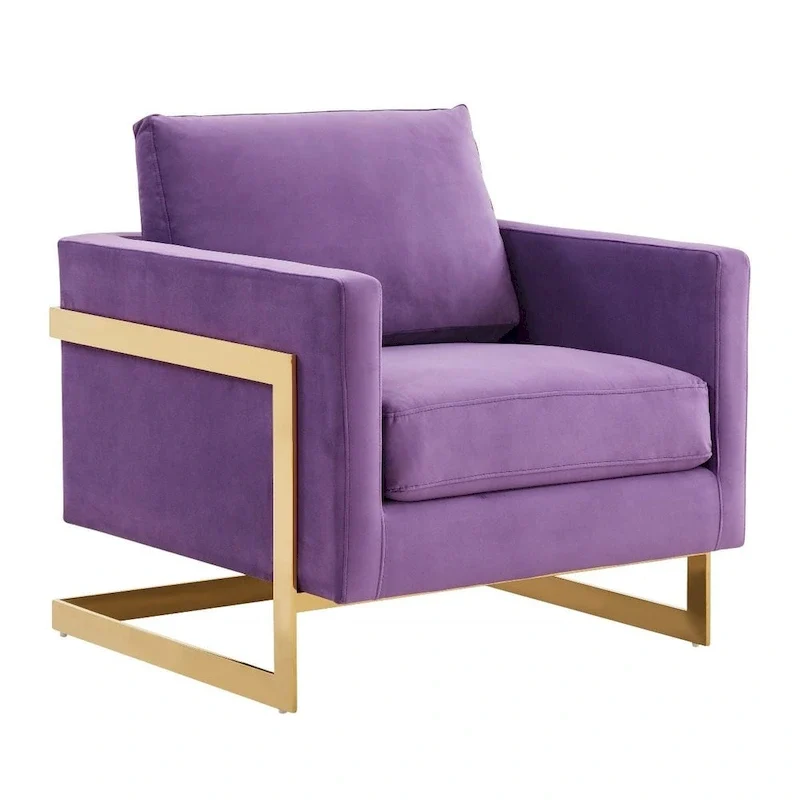LeisureMod Lincoln Mid-Century Velvet Accent Arm Chair With Gold Frame - 34