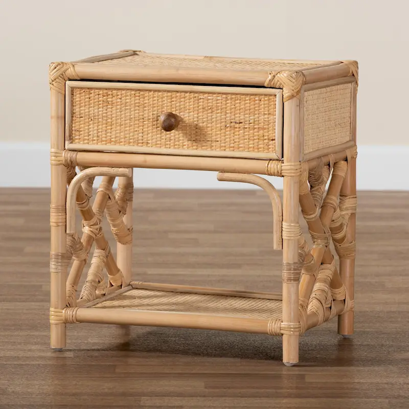 Camara Modern Bohemian Natural Brown Rattan Single-Drawer Nightstand