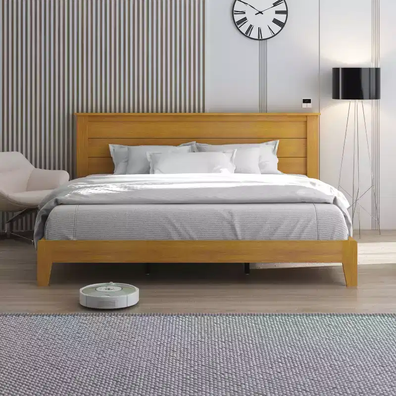 Galano King Tiena Lencia Bed with Headboard  Amber Walnut