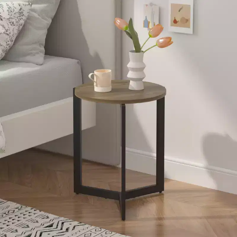 Barret 19.68''H Wood Round End Table with Sturdy Metal Frame