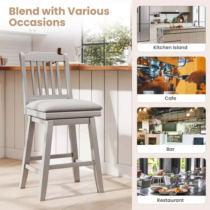 Costway 25 Counter Height Bar Stools Set of 2/4 with Slatted Back Padded Seat & Footrest