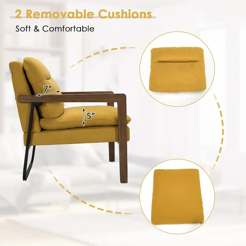 Costway Modern Accent Armchair Lounge Chair w/ Rubber Wood Legs & - 34.5 x 26.5 x 36