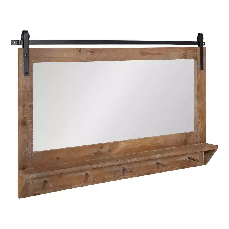 42 x 27 Cates Framed Wall Mirror with Shelf and Hooks - Kate & Laurel All Things Decor
