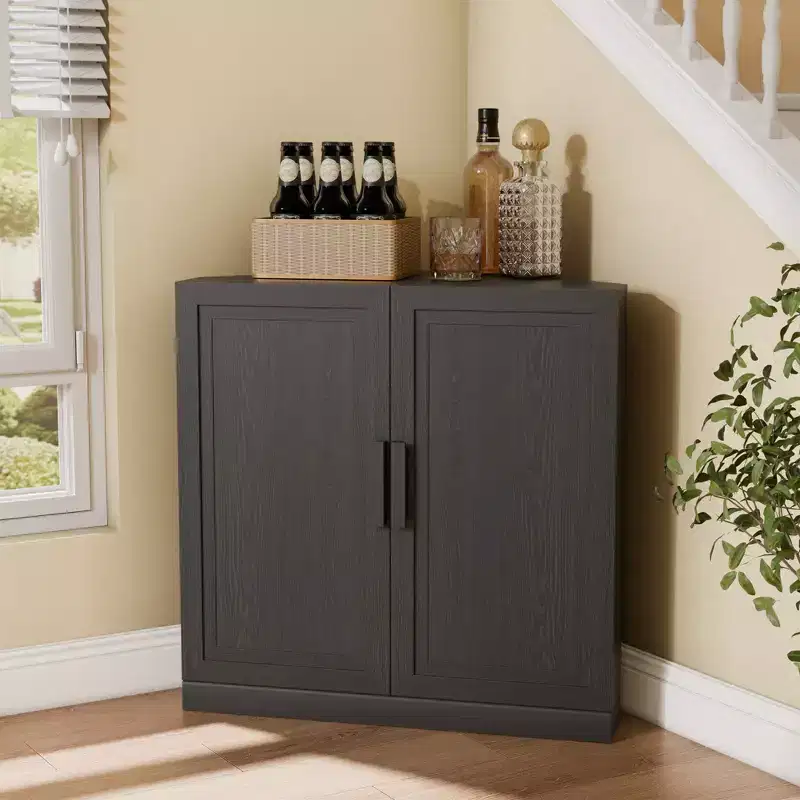 Dovelina Corner Cabinet with Adjustable Shelves Sideboard Buffet Wine Cabinet Kitchen and Dining Cabinet with Wood Doors - 31H x 31W, 36H x 31W