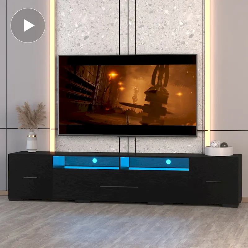 Black 83 TV Console with RGB Lights & Storage for TVs Up to 80