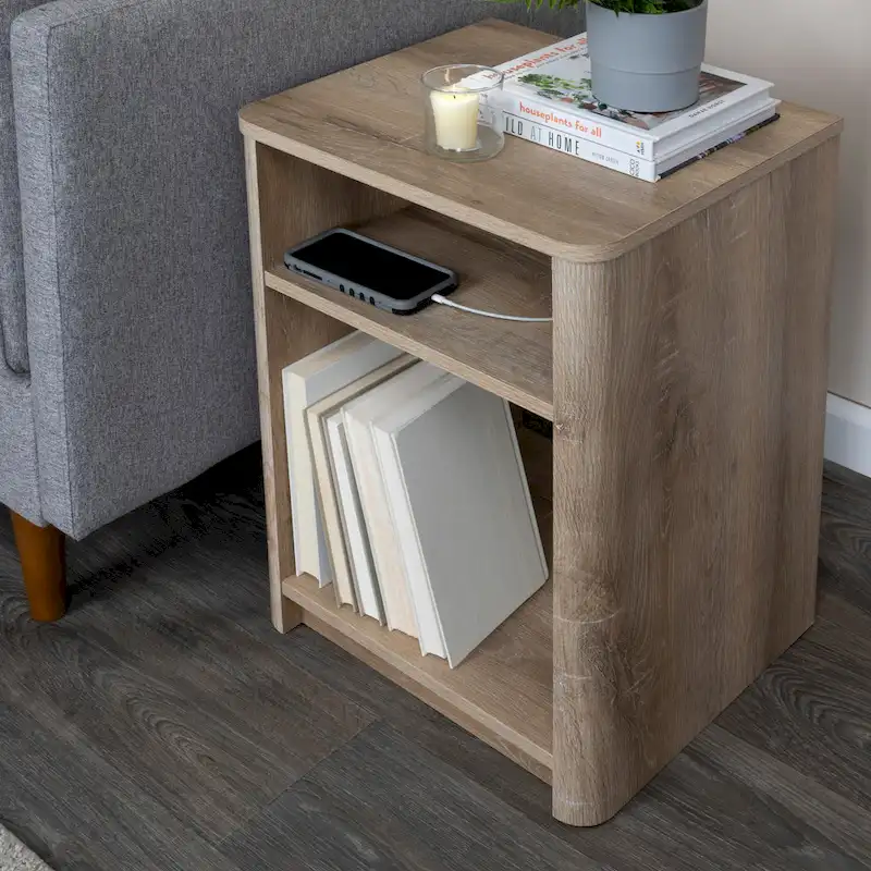 Marble and Wood End Table