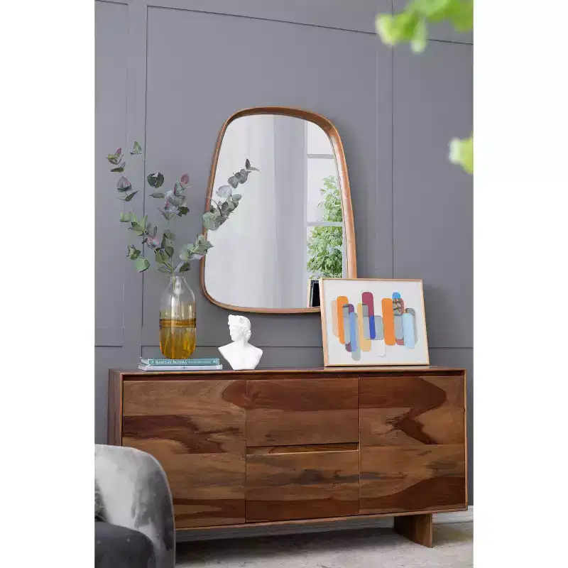 27 x 37 Inch Irregular Wall Mirror with Wood Frame