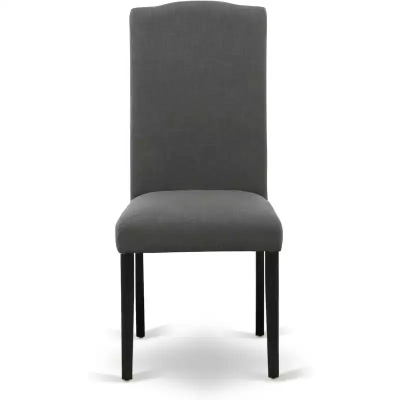 HomeStock Belmont 7Pc Rectangular 60 Inch Dining Table And Six Parson Chair With Black Leg And Linen Fabric Dark Gotham Grey