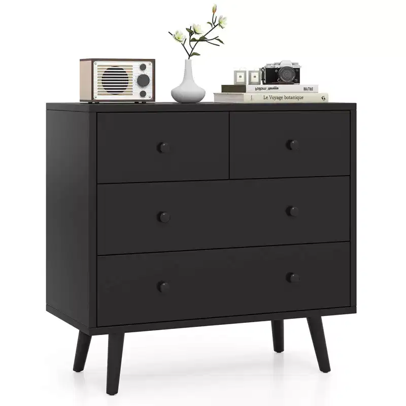 4 Drawer Dresser for Bedroom, Wide Chest of Drawers with Metal Guide Rails, Teak & Black/Walnut/Natural