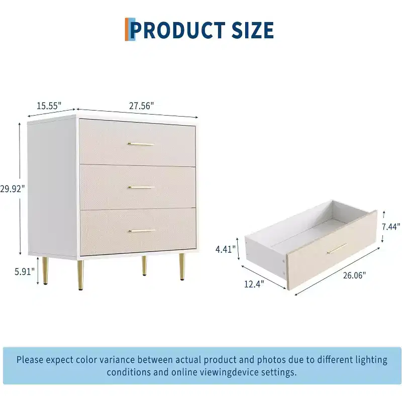White 5 Drawer Dresser, Tall Narrow Chest of Drawers, Wooden Skinny Dresser with Gold Metal Handles and Legs
