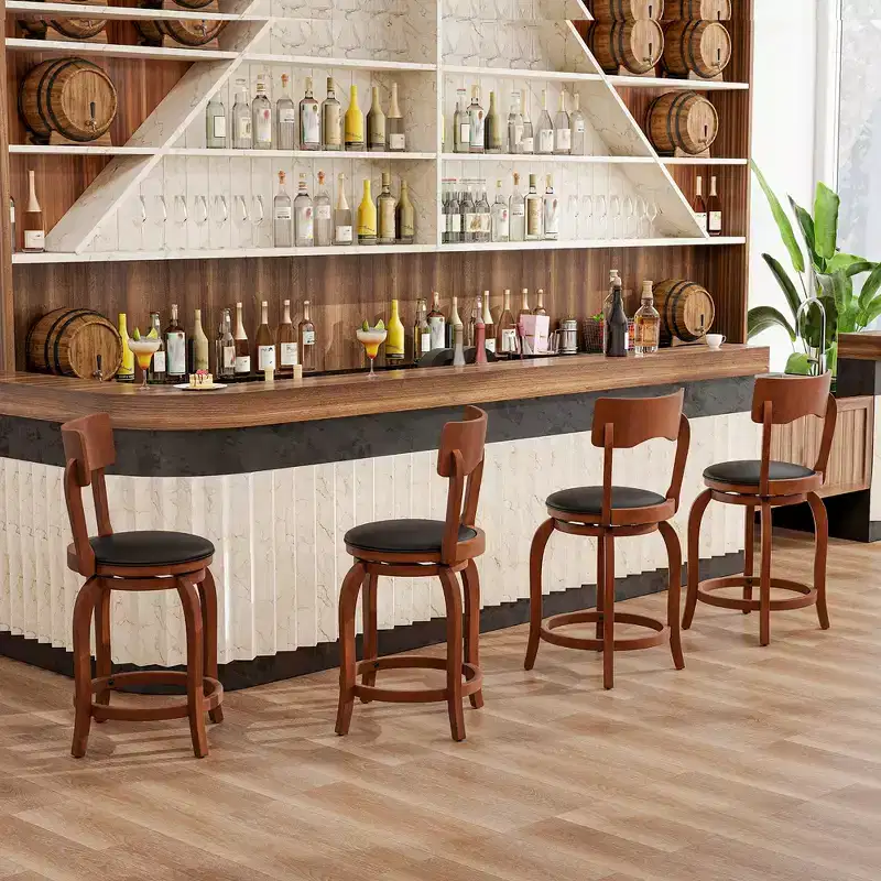 Costway 24 Swivel Bar Stools Set of 4 w/ Rubber Wood Frame Upholstered Seat Footrest