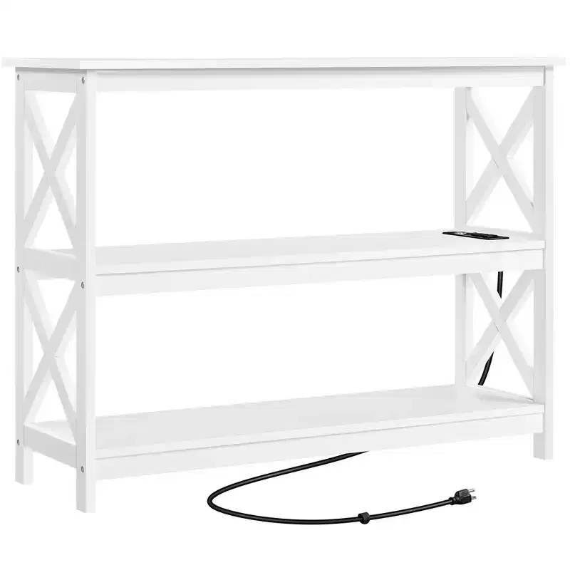 Yaheetech 3-Tier Wooden Console Table with Power Outlet Entryway Table