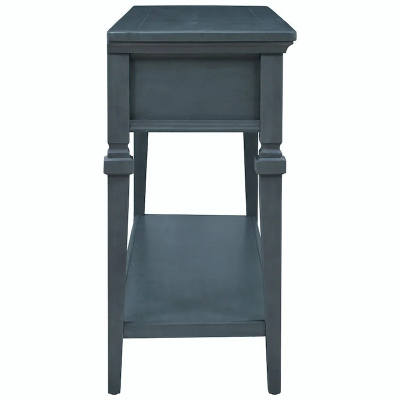 Retro Style Console Table with 3 Drawers and Open Bottom Shelf - Gray Wash