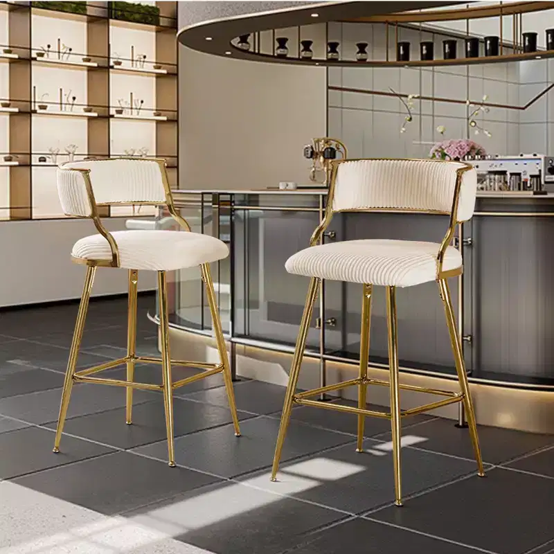 Karl Home Cream Thick Padded Cushion Metal Legs Modern Bar Stool