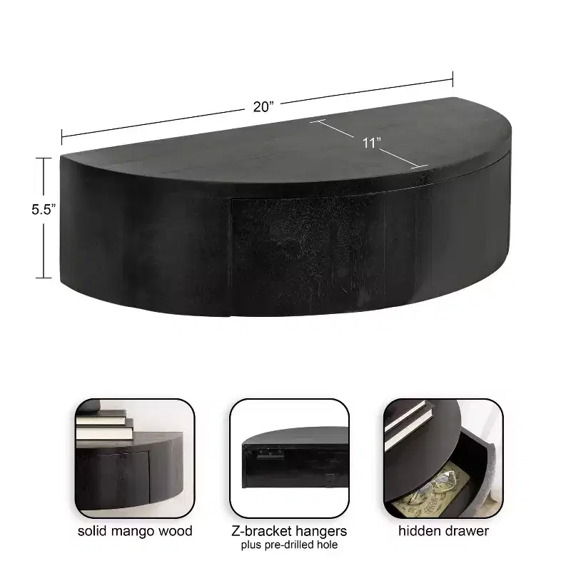 Kate & Laurel All Things Decor 20x11x6 Reid Floating Wood Shelf Black