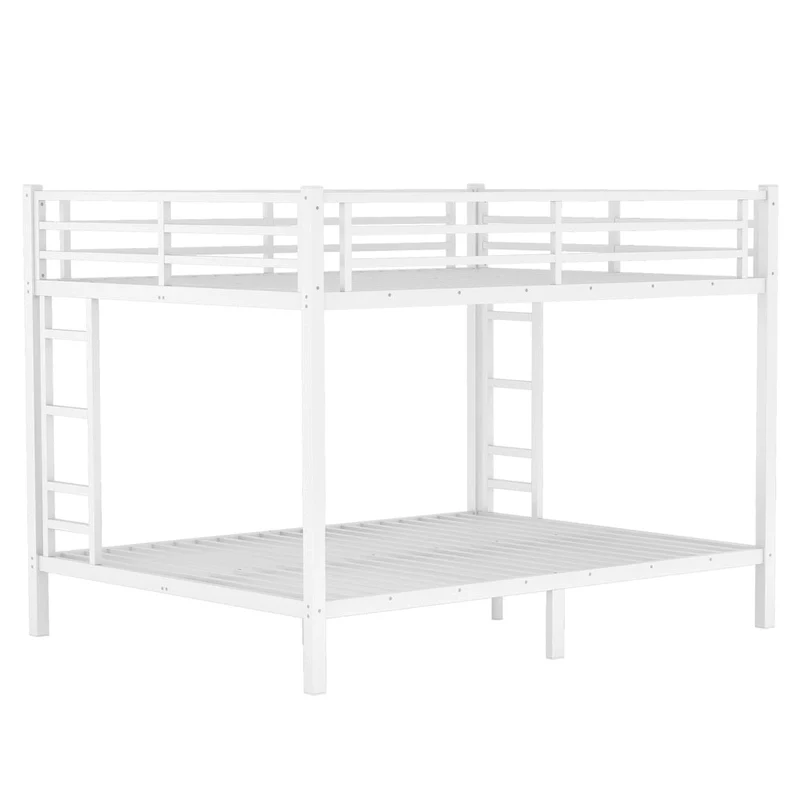Heavy Duty Queen Over Queen Metal Bunk Bed - White