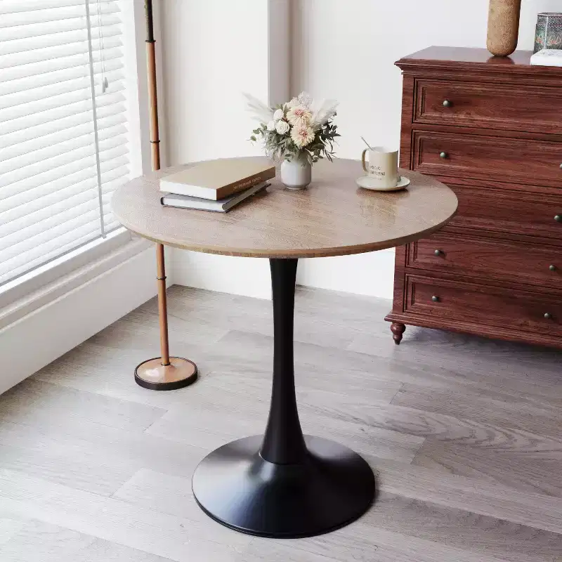 Fun little toys brand 31.5 Walnut color Round Dining Table, Tulip Table Kitchen Dining Table 2-4 People with MDF Table Top & Pedestal Base