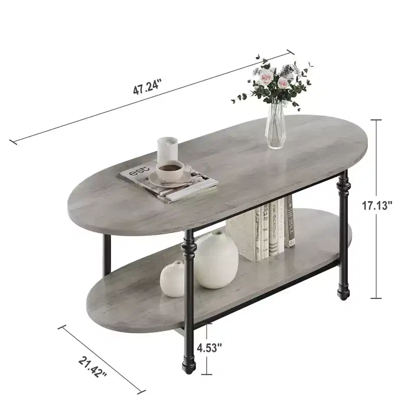 GustoWave 47.24 Small Oval Coffee Tables, Mid Century Modern Coffee Table for Living Room Bedroom Office Small Space