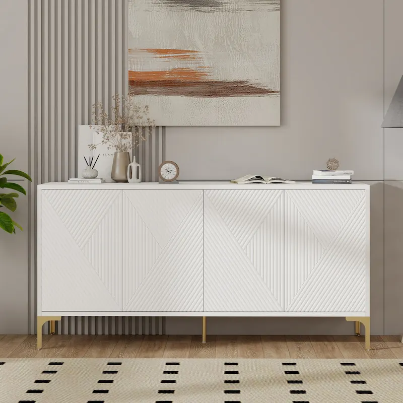 4 Doors Sideboard Buffet Cabinet with Carved Door Panels & Adjustable Shelves
