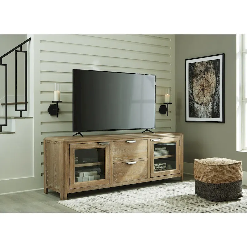 Rencott Light Brown 80 TV Stand for TVs up to 92 - 79.63 W x 20 D x 28 H