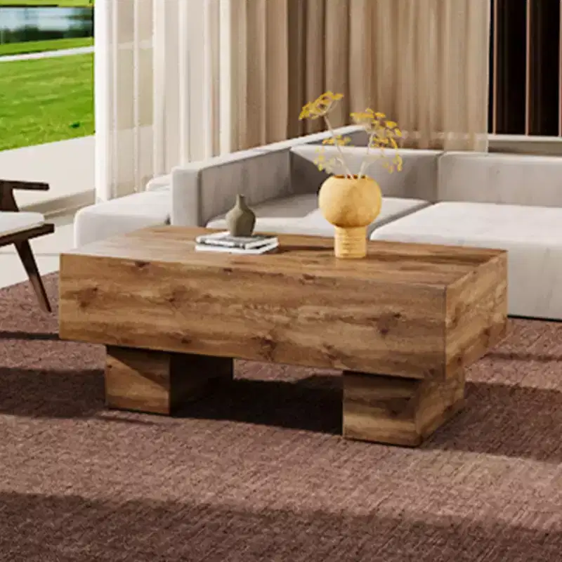 43-Inch Wide Rectangular Coffee Table with Double Pedestal Base