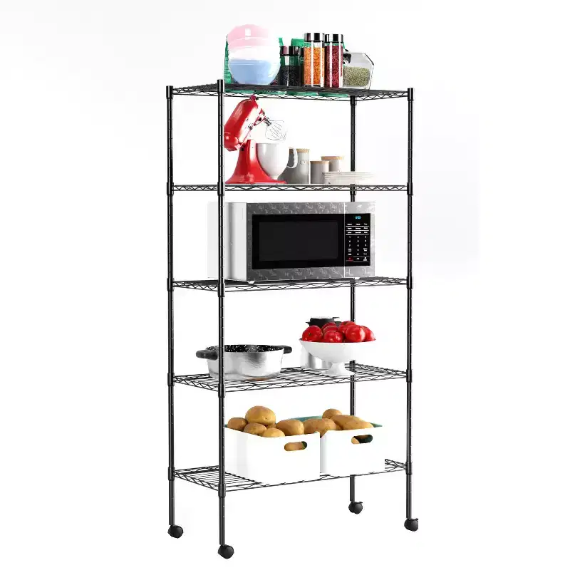 5 Tier Shelves Shelf Wire Shelving Unit Heavy-Duty Adjustable Storage Shelf with Lockable Wheels & Certified by NSF