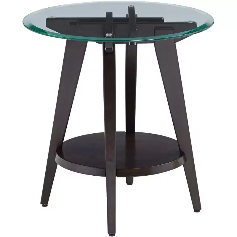 55 Downing Street Farmhouse Wood Round Accent Table 24 Wide with Shelf Dark Brown Tempered Glass Tabletop Living Room Home House