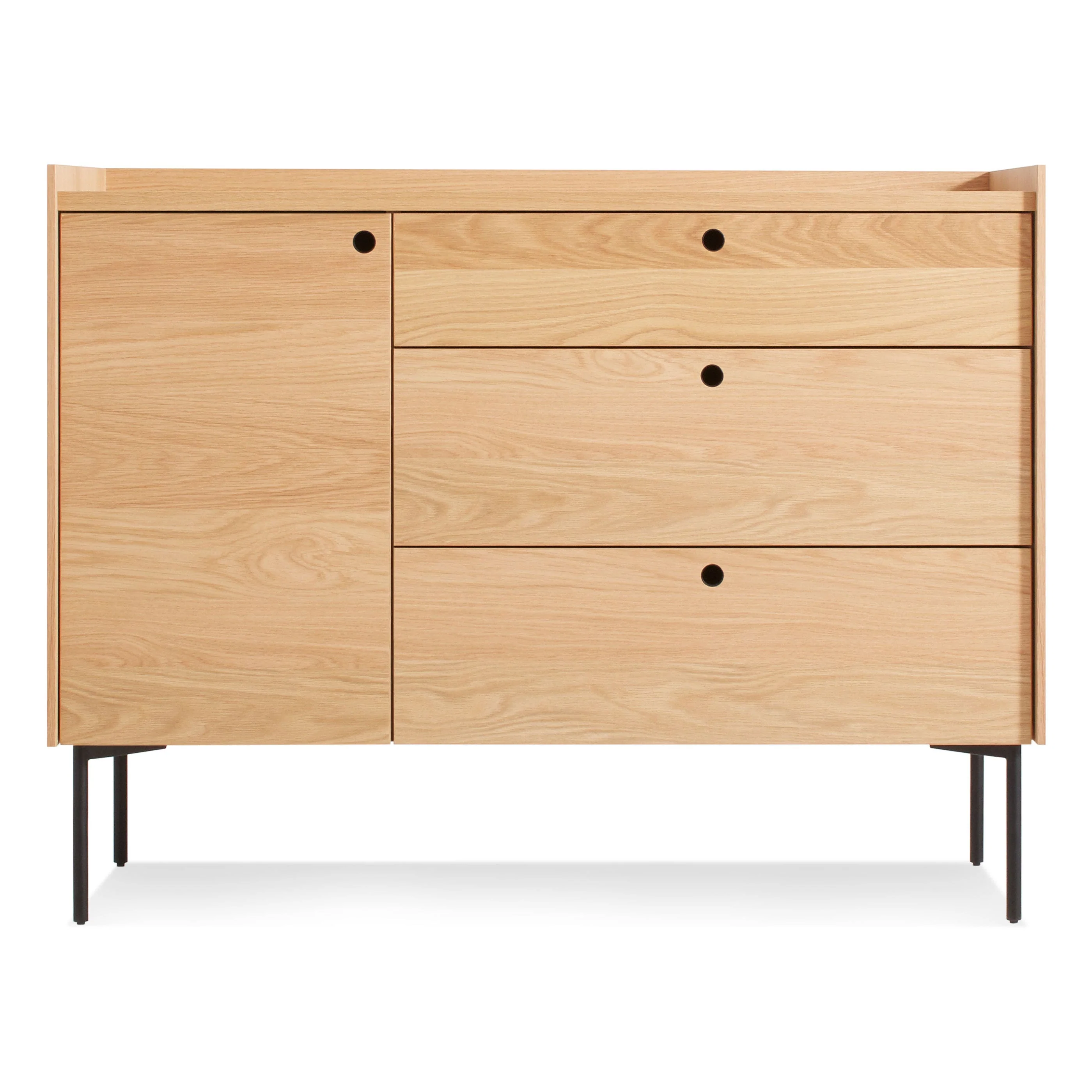 Modern White Oak Wood Storage Cabinet with Round Cutout Pulls for Living Room