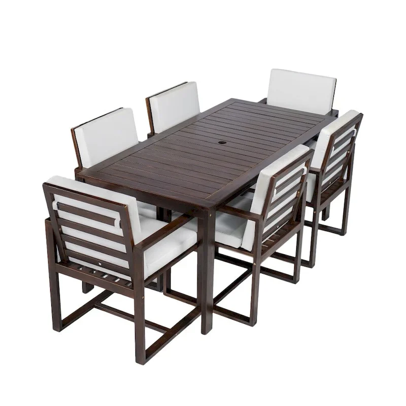 7-Pieces Patio Dining Set with Removable Cushions and 6 Chairs