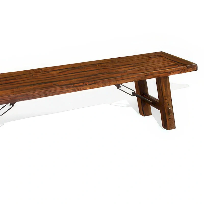 72-Inch Dining Bench with Distressed Brown Wood and Metal Turnbuckle Accents