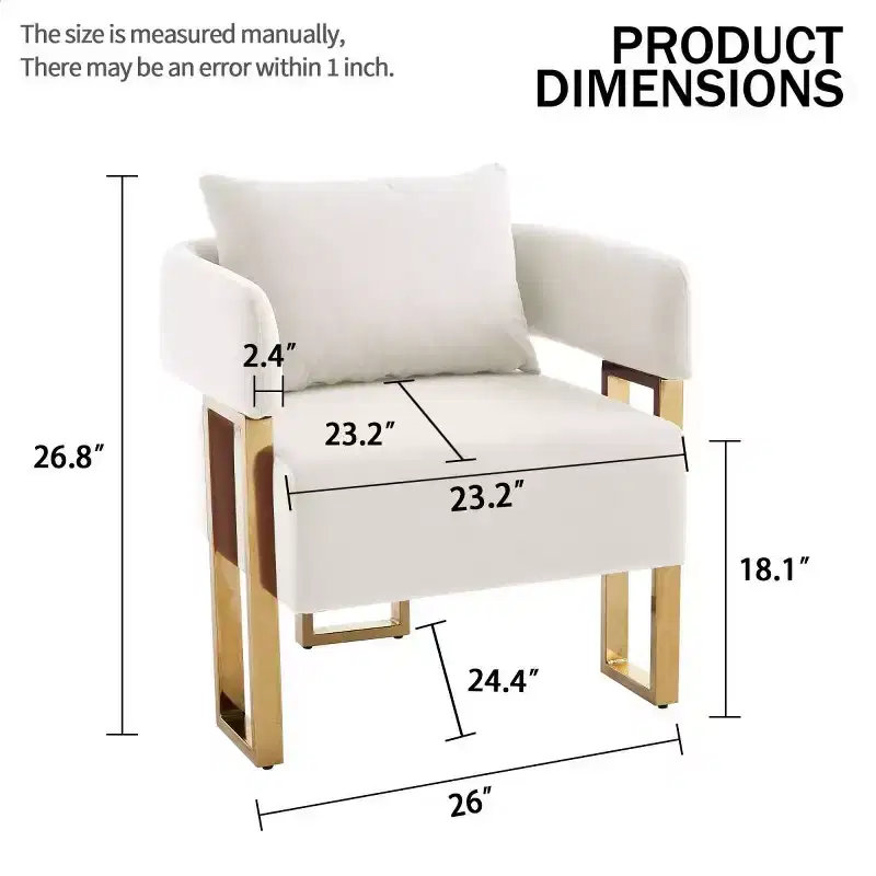 Set of 2 Modern Upholstered Accent Chairs with Gold Square Metal Legs & Foam Cushion, 26