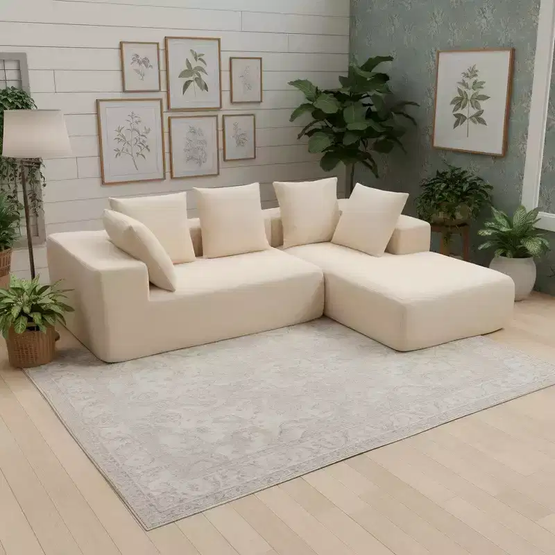 Whisen Modern L-Shaped Modular Sofa, Full Foam Compressed Sofa Couch with Soft Cushions, 5 Pillows