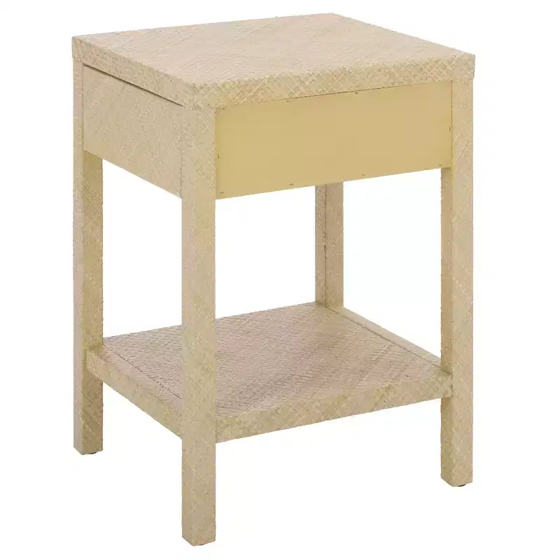 1-Drawer 1-Shelf Water Hyacinth Accent Table, Natural Finish, 16.94 lbs Capacity