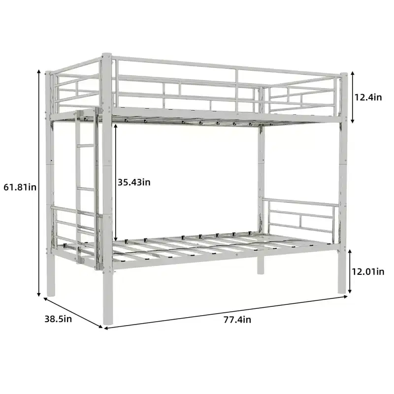 Luxystar Twin Over Twin Metal Bunk Bed, Convertible 2 Beds