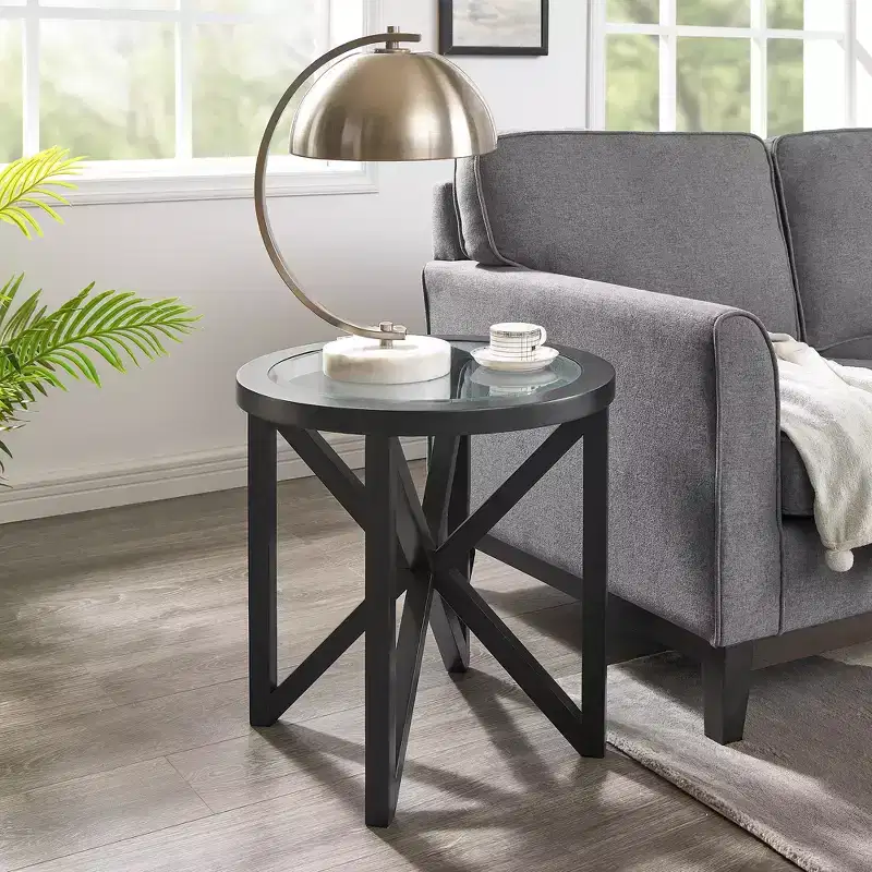 Glass Coffee Table, Oval/Round - Tempered Glass Top with Wood Base