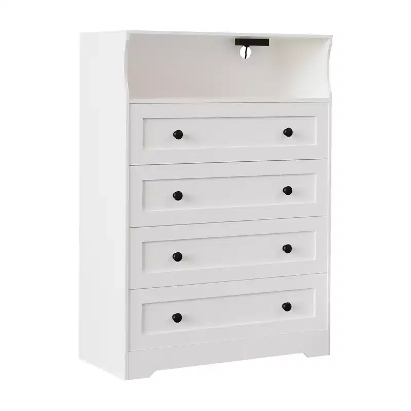 Wood 4-Drawer Dresser with LED Lights & Charging Station
