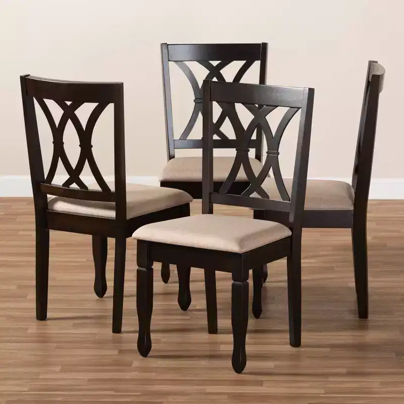 Set of 4 Reneau Finished Wood Dining Chairs Brown - Baxton Studio: Rubberwood Frame, Polyester Seat, Foam Padding
