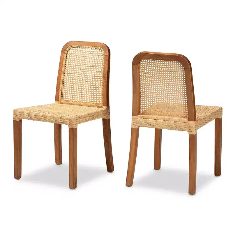 2pc CaspiaWood and Rattan Dining Chair Set Natural/Walnut - bali & pari: Solid Mango, Indonesian Craftsmanship