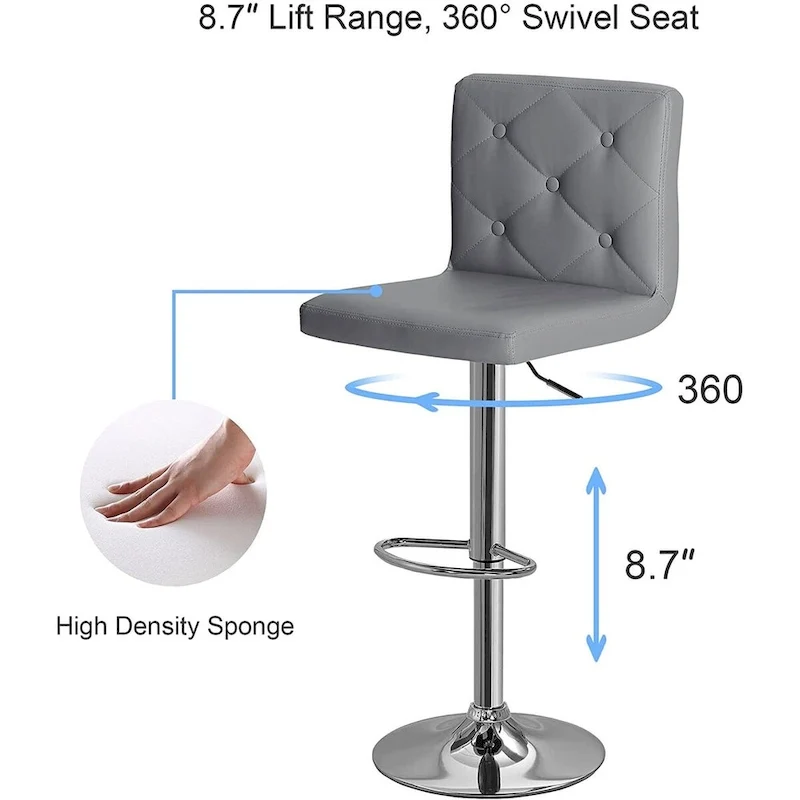 Javlergo Bar Stools Set of 2 Adjustable Swivel PU Leather Barstools with Back and Footrest