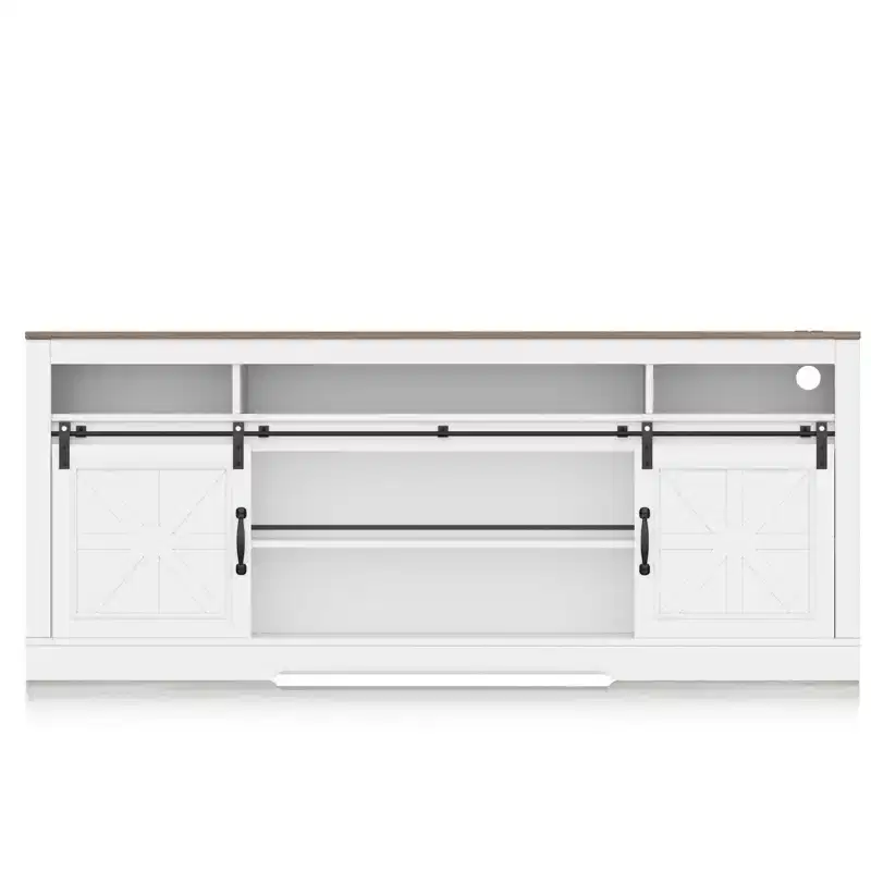 66 Farmhouse TV Stand for 75 TVs, Entertainment Console with Barn Doors, Adjustable Shelf and Semi-Open Storage for Living Room