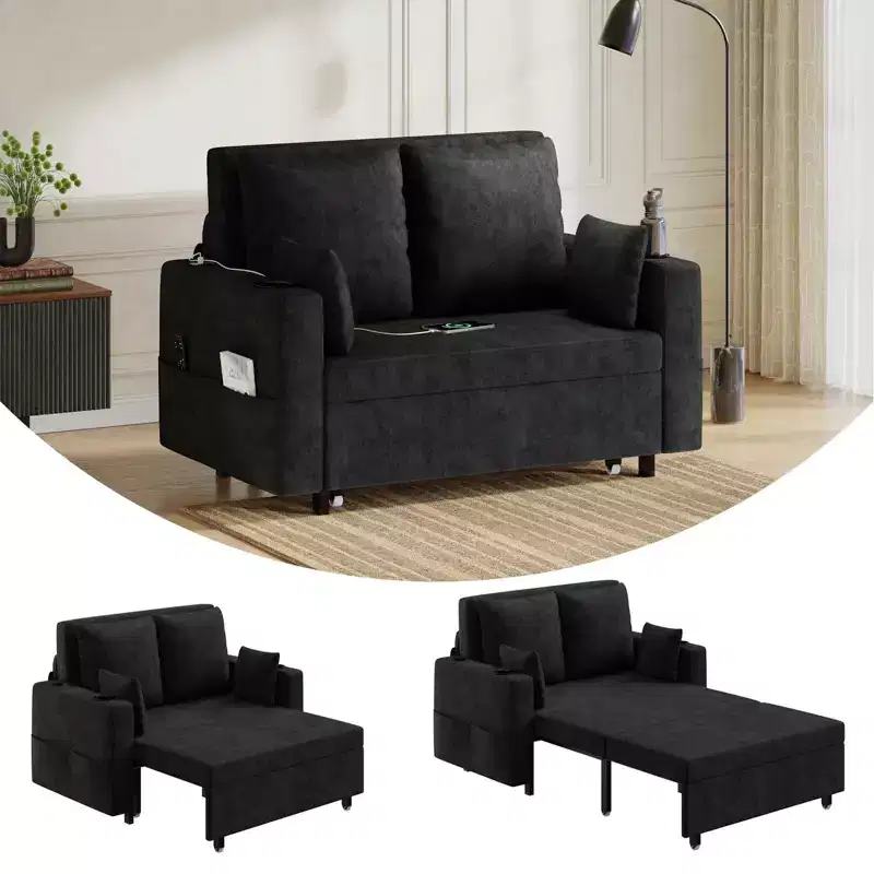 3-in-1 Convertible Sleeper Sofa Bed with Polyurethane Upholstery, Modern Pull-Out Sofa for Living Room, Apartment and Guest Space