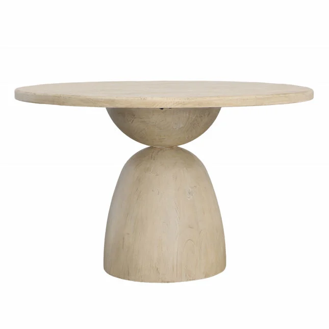 Modern Coastal Reclaimed Pine Wood Dining Table with Round Top & Organic Grain Variation for Dining Room