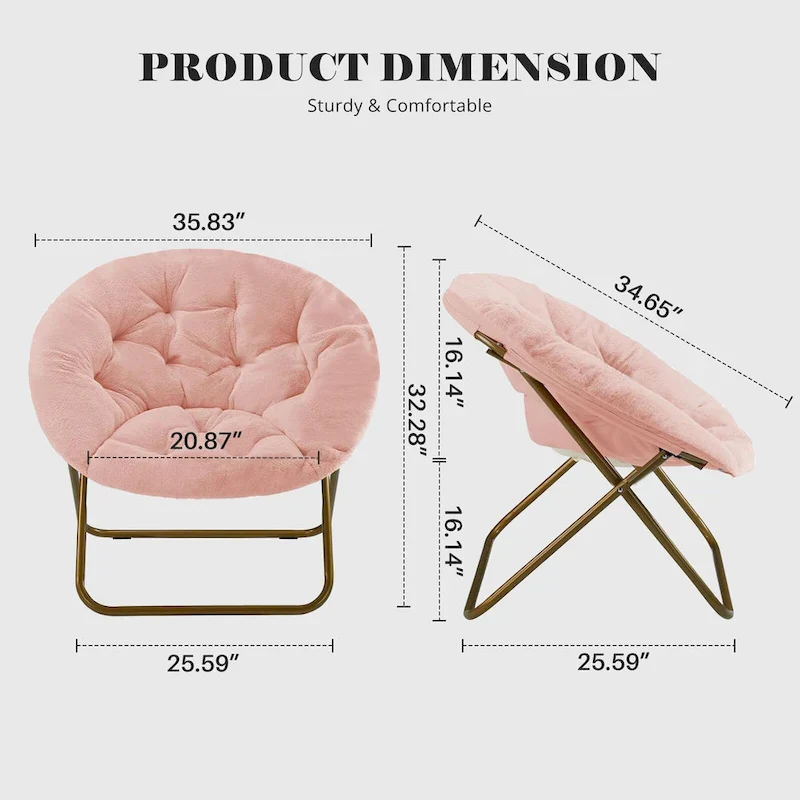 Foldable Saucer Chair with Faux Fur Cushion