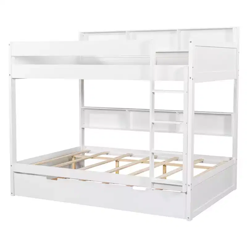 Luxystar Modern Full over Full Bunk Bed with Shelves and Trundle
