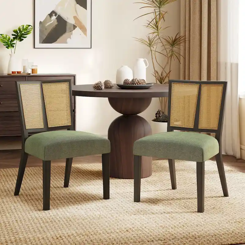 Christopher Knight Home - Oliver Mid-Century Rattan Back Upholstered Dining Chair Set of 2