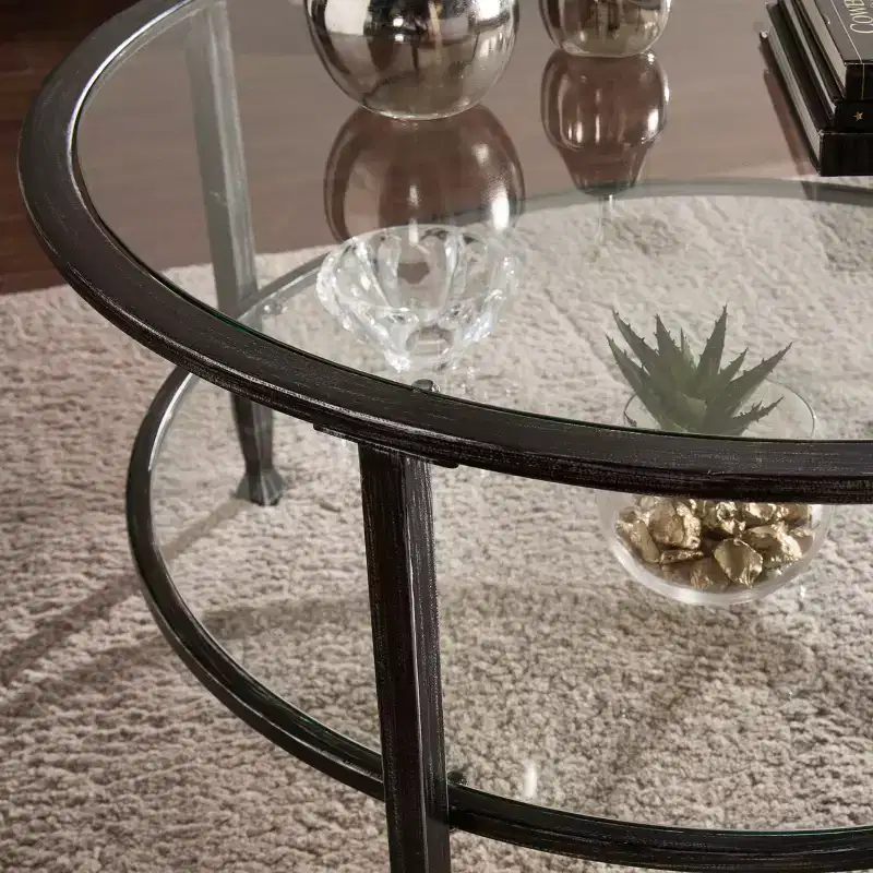 Jaymes Metal/Glass Round Cocktail Table - Black - SEI