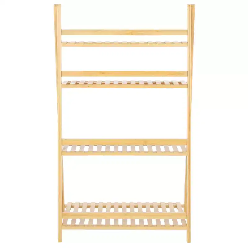 4-Tier Bamboo Ladder Bookshelf, Natural Finish, Open Back Display Shelf