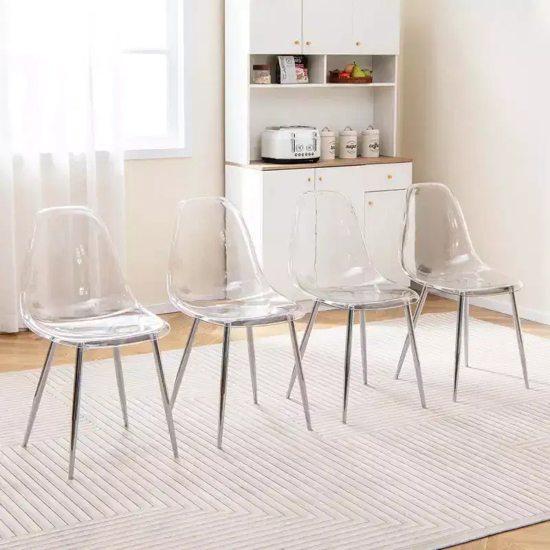 Costway Dining Chair Set of 4 with Heavy-Duty Electroplated Metal Legs Curved Back Armless