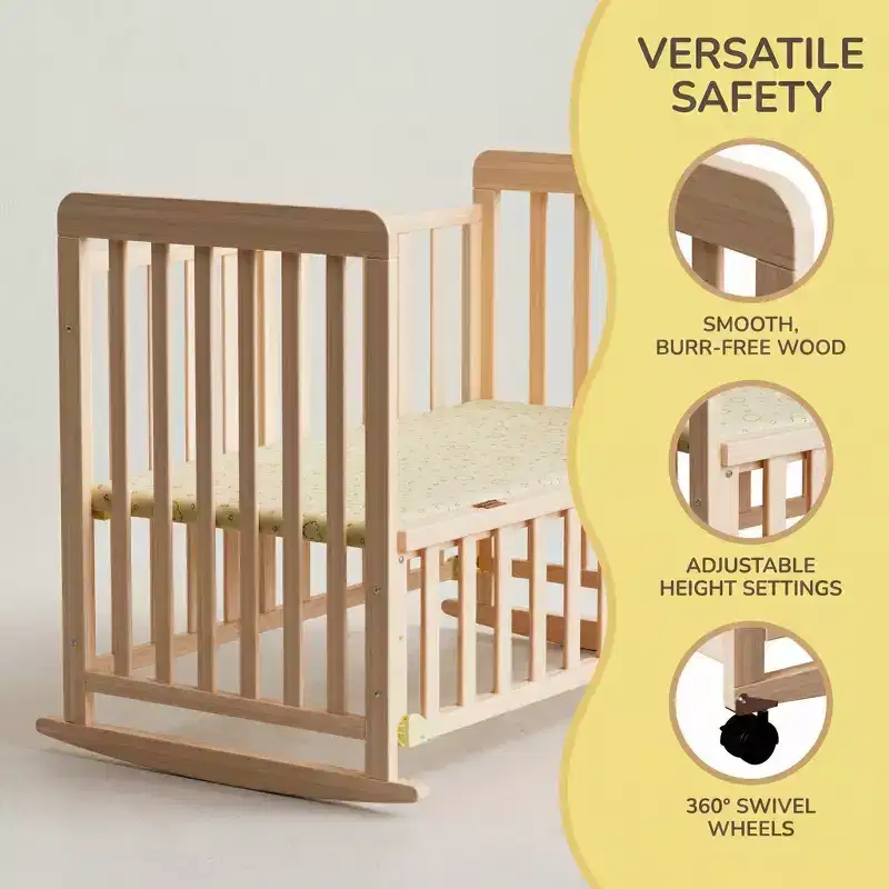 Dublin 3-in-1 Convertible Bedside Crib — Solid Pine, Rolling Wheels, 100 lb Capacity