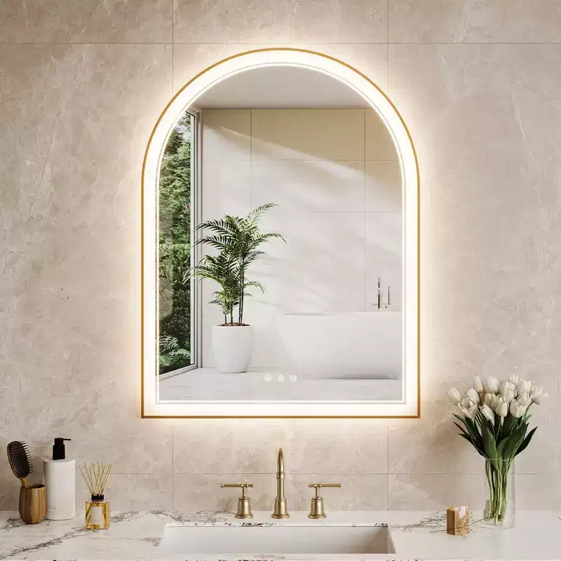 24x32 Inch Arched Gold LED Bathroom Mirror - Anti-Fog Front & Back Lighting with Memory Function, 3 Color Temperatures, Touch Control (Gold)